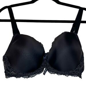 Victoria's Secret Lace Trim Lined Underwire Padded T-Shirt Bra Black Size 36DD